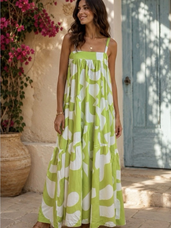 Abel The Label Dresses & Skirts - Anthropologie Abel the Label Bright Citron Abstract Tiered Maxi Dress EUC Size S